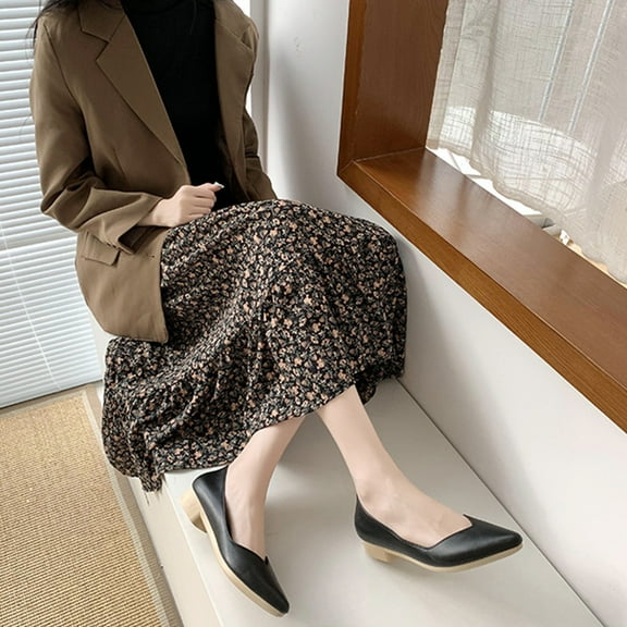Under $15 Sandals Women, Xunlbb Women's Heels Chunky Low Heel Shoes Solid Color Office Lady Pumps Dress Shoes(Black,39)
