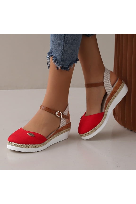 Under $15 Sandals Women, Xunlbb Women's Large-size Matching Color Bun Back Empty Wedge Heels Lightweight Strap Sandals(Red,40)