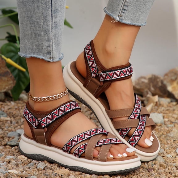 Under $15 Sandals Women, Xunlbb Women's Summer New Plus-size Ethnic Style Casual Fashion Wedge Sandals(Khaki,Size:36)