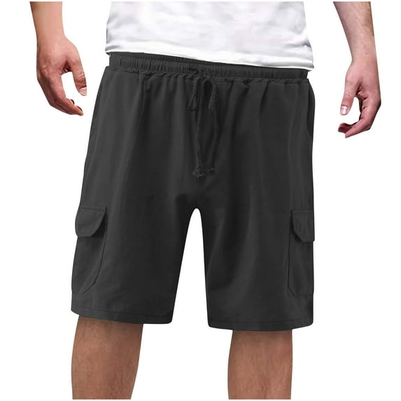 Under $15 Steals!Summer Fashion Plus Size Cargo Shorts for Men Casual Solid Color Drawstring Elastic Waist With Pocket
