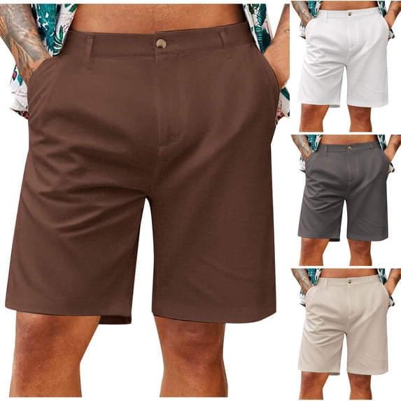 Under $15 Steals!Summer Fashion Plus Size Cargo Shorts for Men Casual Solid Color Linen Multi Pocket Button Straight