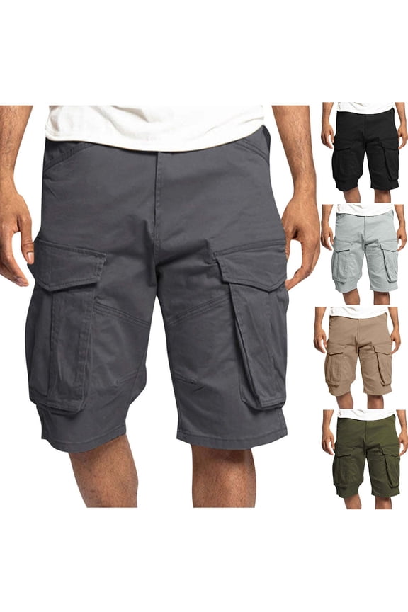 Under $15 Steals!Summer Fashion Plus Size Cargo Shorts for Men Solid Color Casual Elastic Waist Pockets Workwear