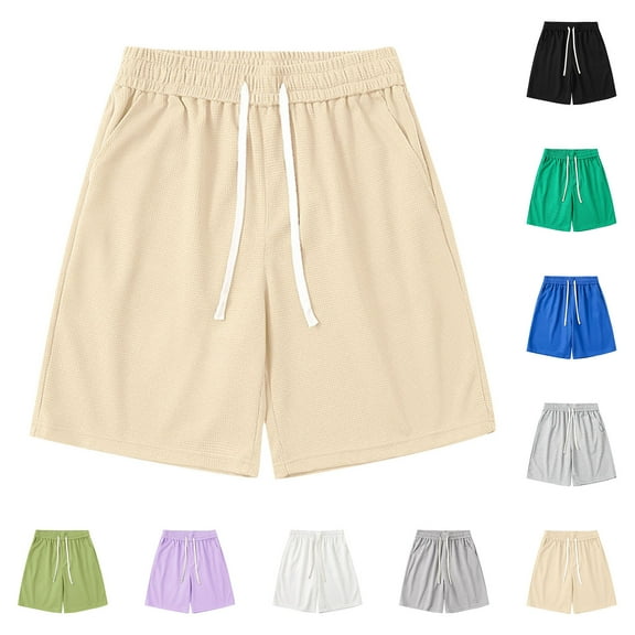 Under $15 Steals!Summer Fashion Plus Size Cargo Shorts for Men Solid Color Casual Loose Elastic Waist Pockets Exercise