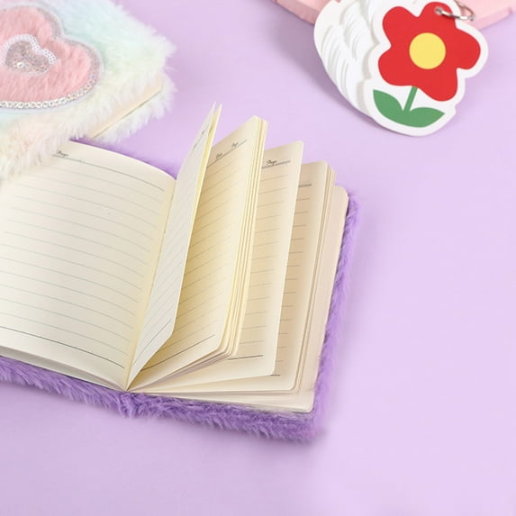 Under $2 Cute Mini Journal, Plush Cover Notebook, Soft Journal for Note Taking & Diary, Cute Design, Fluffy Notebook, Purple, by Goohae