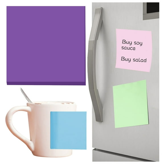 Under $2 Removable Sticky Notes, 100-Sheet Super Sticky Notes, Bright Memo Pads for Office & Reminders, Super Sticky Notes, Purple, by Goohae