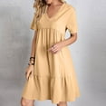 thumbnail image 1 of Under $20 Dress for Women, Women Summer V-Neck Solid Color Casual High Waisted Short Sleeve Dress(Khaki,XXL), 1 of 8