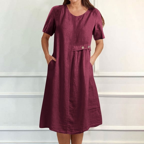 Under $20 Dress for Women, Women's Fashion Holiday Summer Solid Color Sleeveless Hollowed Out Party Midi Beach Dress(Wine,L)