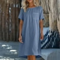 thumbnail image 1 of Under $20 Summer Dresses Plus Size, Fashion Women's Summer Casual Round Neck Short Sleeve Solid Beach Sundresses Pockets Dress(Navy,L), 1 of 5