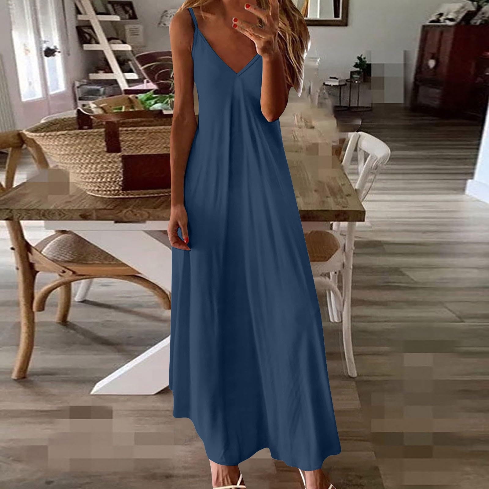 Under $20 Summer Dresses Plus Size, Fashion Women's Summer Casual V-Neck  Camis Sleeveless Solid Beach Sundresses Boho Dresses(Blue,L) - Walmart.com