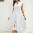thumbnail image 1 of Under $20 Summer Dresses Plus Size, Women's Solid Color Zipper Front Fold V-neck Elegant And Comfortable Midi Dress With Pocket(White,XL), 1 of 9