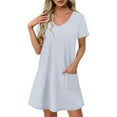 thumbnail image 1 of Under $20 Womens Summer Dresses Plus Size, Women's Fashion Summer Solid Color Short-sleeved V-neck Casual Dress(Gray,M), 1 of 7
