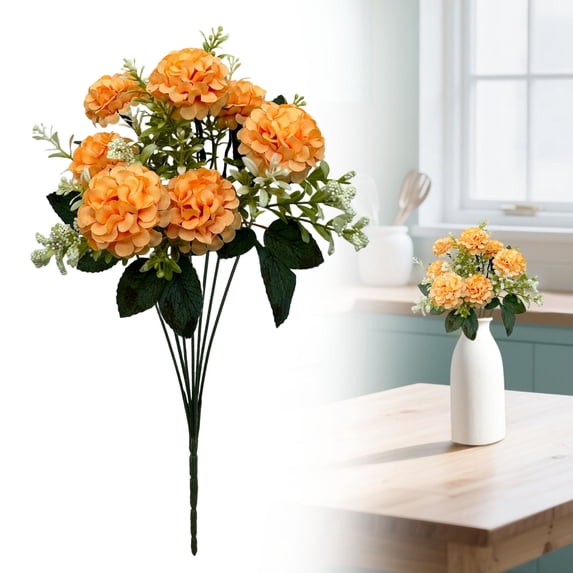 Under $3 Artificial Hydrangea Eucalyptus Spray 7-Fork Hydrangea Eucalyptus For Living Room Vase Filler,Plastic Orange (1Pc)