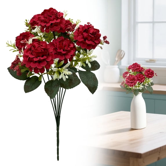 Under $3 Artificial Hydrangea Eucalyptus Spray 7-Fork Hydrangea Eucalyptus For Living Room Vase Filler,Plastic Red (1Pc)