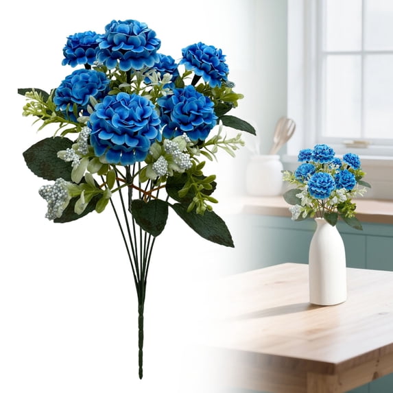 Under $3 Artificial Hydrangea Eucalyptus Spray 7-Fork Hydrangea Eucalyptus Plastic For Living Room Vase Filler Wedding Arch Arrangement Blue (1Pc)