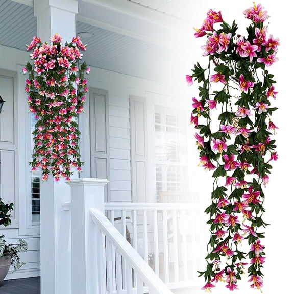 Under $3 Artificial Lily Wall Hanging Bush Small Lily Wall Decor Abs For Living Room Wall Hanging Bookshelf Edge Drape Pink (1Pc)