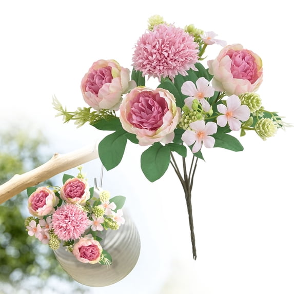 Under $3 Artificial Peony Chrysanthemum Bouquet Silk Peony Ball Mum Bouquet For Living Room Vase Filler,Plastic (A) (1Pc)