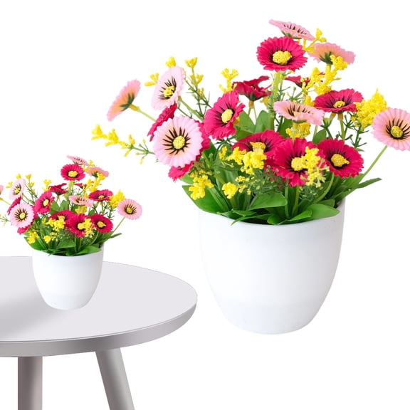 Under $3 Artificial Potted Chrysanthemum 21-Head Button Mum Pot For Office Desk Greenery,Plastic (D) (1Pc)