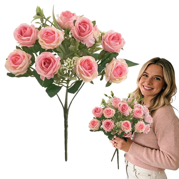 Under $3 Artificial Rose Bouquet 10-Head Austin Rose Spray For Living Room Vase Filler,Plastic (A) (1Pc)
