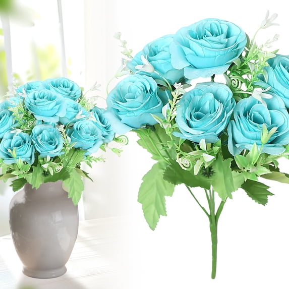 Under $3 Artificial Rose Bouquet 6-Head Rose Spray For Living Room Vase Filler,Plastic Blue (1Pc)