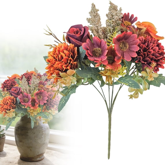 Under $3 Artificial Rose Bouquet 7-Fork Silk Rose Spray For Living Room Vase Filler,Plastic Brown (1Pc)