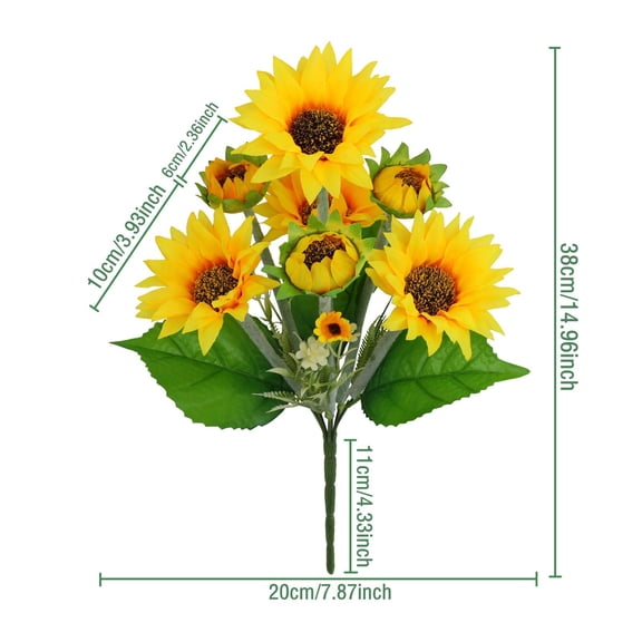 Under $3 Artificial Sunflower Stem 7-Head Sunflower Spray Plastic For Living Room Vase Filler Wedding Arch Arrangement (C) (1Pc)