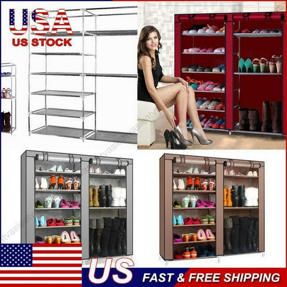 Under 30$ Shoe Rack Boot Storage Organizer Cabinet Tower with Non-Woven Fabric Cover Double Rows 9 Lattices Combination Style Shoe Cabinet