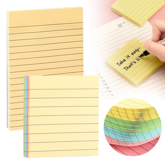 Under 4$ ! 100 Sheets Colored Lined Sticky Notes, Ruled Adhesive Notes, 4 Color Self Stick Note Sheets, Removable Writing Notes, 15*10