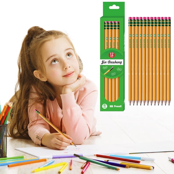 Under 4$ ! 12 Count #2 Wood Pencils, Pre-Sharpened Yellow Pencils, HB Graphite Writing Pencils, Hexagon Wooden Pencil Set