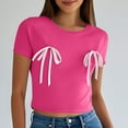 thumbnail image 1 of Dgankt Shirts for Women Women's New Solid Color Bow Short Sleeve Round Neck Casual Top T-shirt, 1 of 7