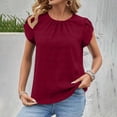 thumbnail image 1 of Dgankt Summer Tops for Women Women Solid Round Neck Sleeve Back Keyhole Blouse Temperament Short Sleeve Top, 1 of 9