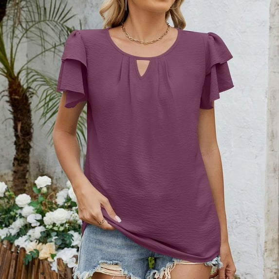 Dgankt Summer Tops for Women Women's Solid Color Short Sleeved Round Neck Casual Top/shirt Blouses