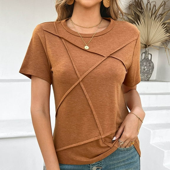 Dgankt Summer Tops for Women Women's Spring Solid Color Casual Short-sleeved T-shirt Top Short-sleeved Crew Neck Top/shirt