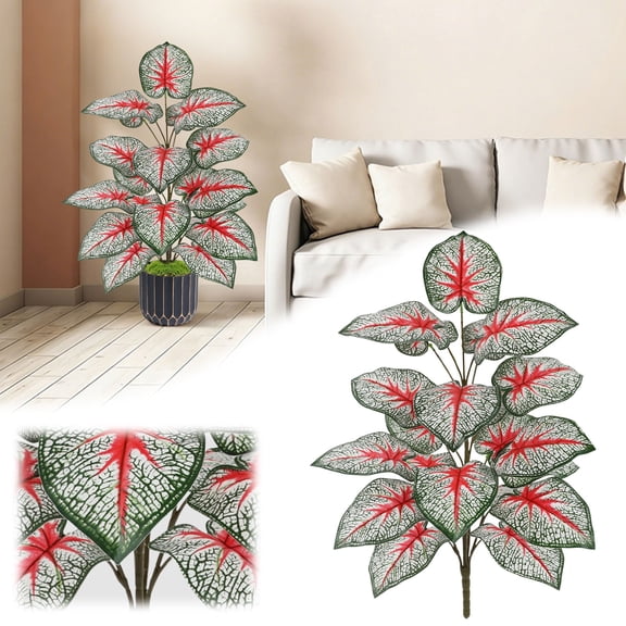 Under $5 Artificial Caladium Leaf Red Heart Caladium For Tropical Office Corner,Plastic Red (1Pc)