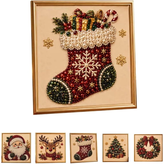 Under 5$ Christmas Pearl Art Kits for Adults,3D Vintage Santa Diamond Art With Frame,Christmas Fall DIY Seasonal Party Gift (Christmas stocking)