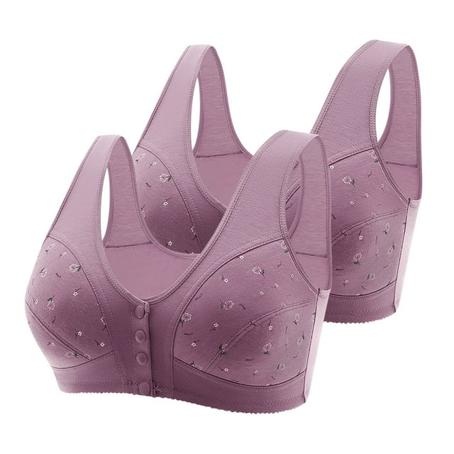 Under$5 Clearance Rciityk 2PC Plus Size Bras for Women Front Button Closure Full Coverages Bras Comfort No Underwire Wireless Everyday Bras for Seniors - Spring/Summer Savings Clearance