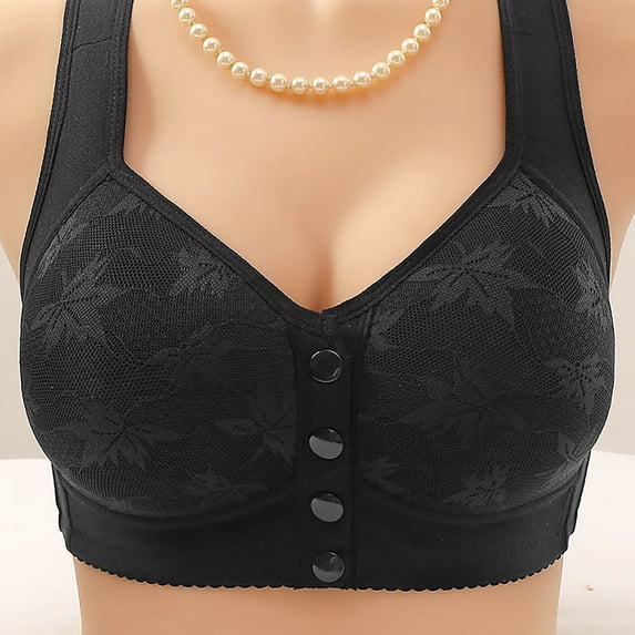 Rciityk Black Women's Front Closure Bras Daisys Bras for Older Women Wirefree Full Coveragess Sleep Bras Comfortable Plus Size Everyday Bras