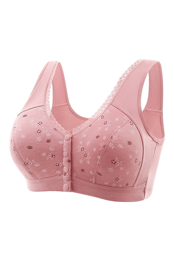 Front Closure Bras for Women No Underwire Comfortable Breathable Senior Wireless Snap Closing Push Up Bra Everyday Bras