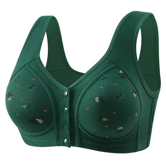 Rciityk Green Women's Front Closure Bras Full Coverages Plus Size Underwire Daisys Bras for Older Women Comfort Wireless Everyday Bras