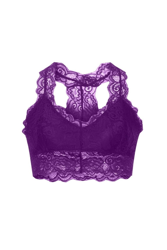 Purple Lace Bralette for Women, Lace Bralette Padded Lace Bandeau Bra with Straps for Women Girls