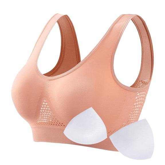 Rciityk Sports Bras for Women Full Coverages Plus Size Yoga Workout Bras for Women High Support Hollowed Out Bras Padded with Removable Cups