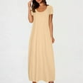 thumbnail image 1 of Rciityk Summer Dresses for Women Wedding Guest Maxi Dress Beach Vacation Short Sleeve Round Neck Long Dress Casual Solid Color Sundresses with Pocket, 1 of 6