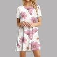 thumbnail image 1 of Rciityk Women's Casual Dresses Summer Short Sleeve T Shirt Mini Dress Casual Vintage Floral Printed Round Neck Beach Vacation Dress, Pink S, 1 of 7