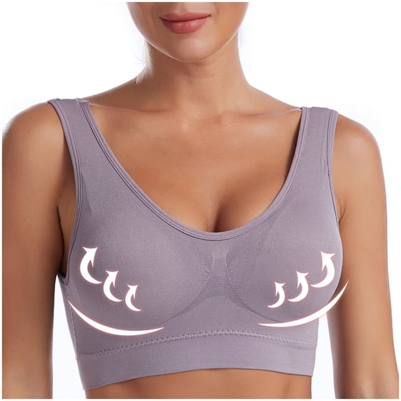 Rciityk Women's Sports Bras Wirefree Full Coverages Yoga Workout Bras Solid Color Comfort Seamless Push Up Ladies Bras