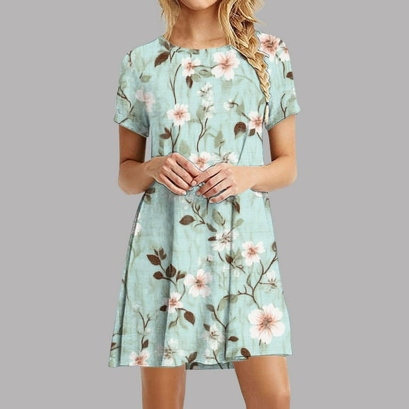 Rciityk Women's Summer Casual T Shirt Dresses Short Sleeve Beach Sundress Round Neck Boho Vacation Mini Dress