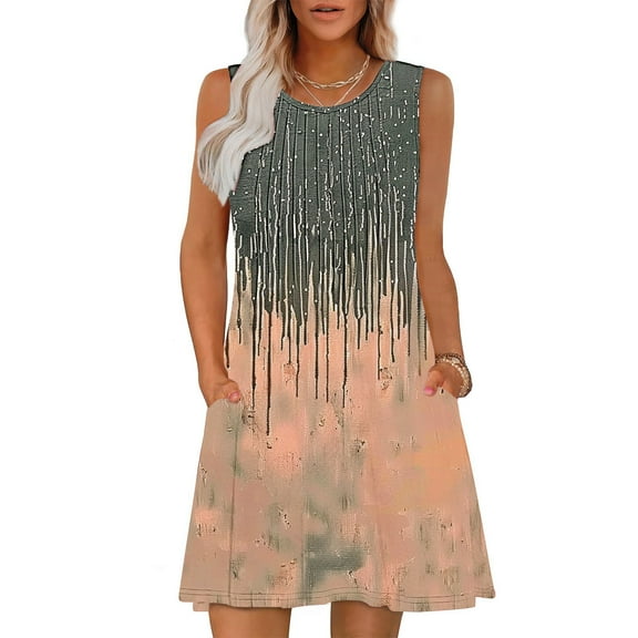Rciityk Women's Summer Dresses Sleeveless Floral Mini Dresses Boho Pockets Tank Dress Casual Round Neck Pleated Beach Vacation Outfits
