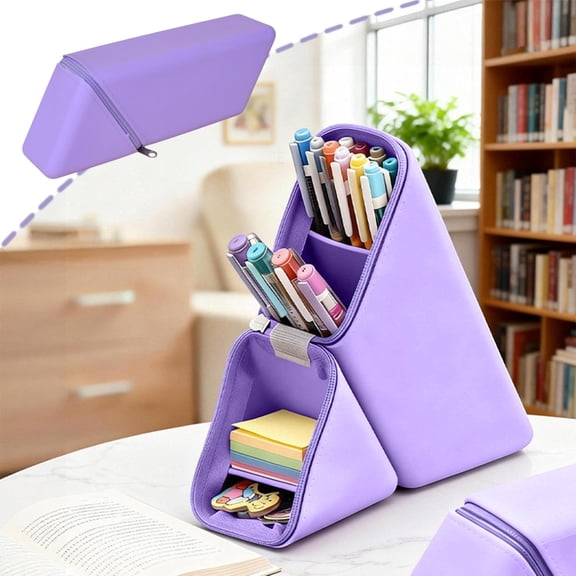 Under 5 Dollars! YZEGDCH Large Pencil Box, Large Storage Organizer Pouch for Stationery Aesthetic Supply with Triangular Design for Teens