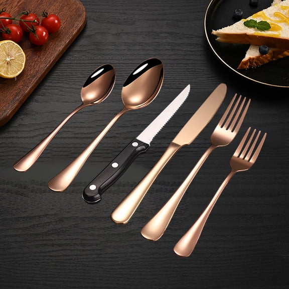Under $5 GFHFHITJ Flatware Set of 6,Stainless Steel Silverware Set Dishwasher Safe Kitchen Utensils Include Knife/Fork/Spoon(Rose Gold)