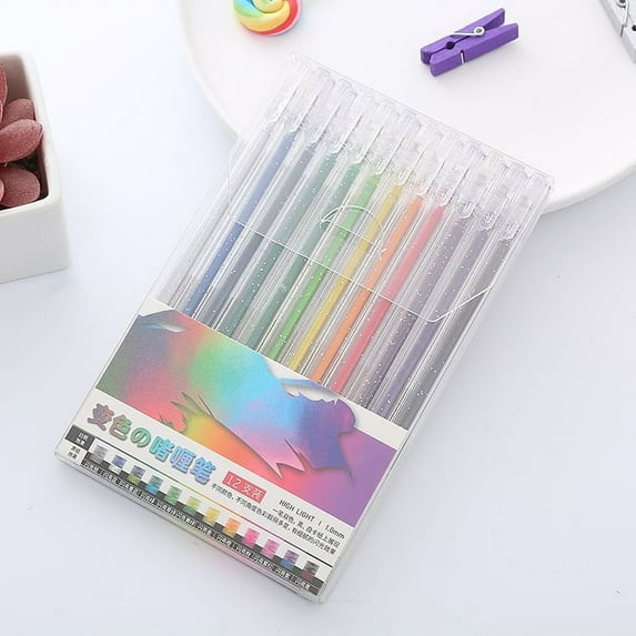 Under $5 Ink Pens, Hwkond 12pc Colorful Glitter Gel Pen, Colorful Pen, Fluorescent Pen, Student And Student Color Pen 1.3ml, Back to College