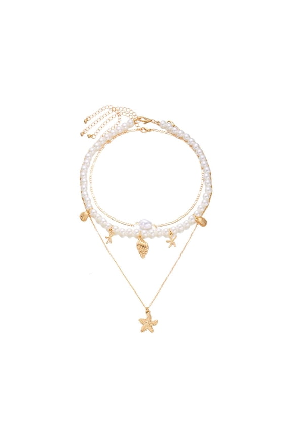 Under 5 Layering Conch Shell Fringe Necklace With Resin Clay Beads Lightweight Alloy Jewelry Neckchain For Women by LUVNIMB