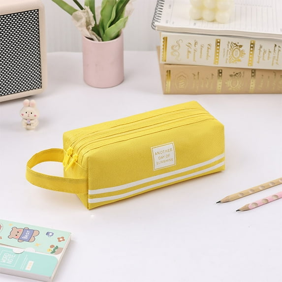 Pencil Bags with Zipper, Double-layer Cloth Pencil Case Large Capacity Double-pull Pencil Case Students Portable Zipper Portable Pencil Case Back to College